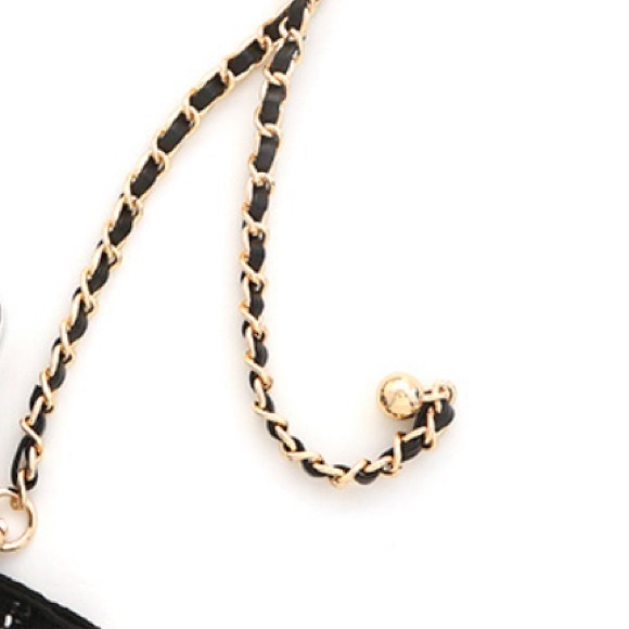 Embellished, Cell phone, tweed bow & metal & vegan leather chain strap - Picture 5 of 5